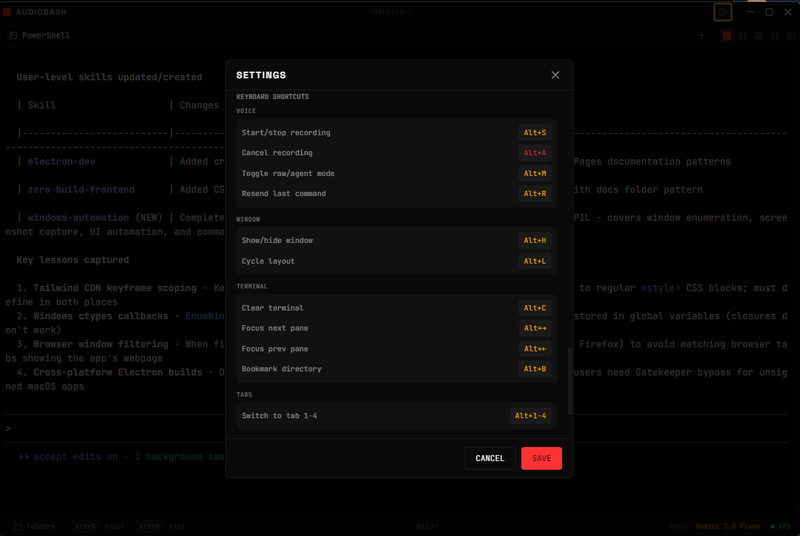 Settings - Keyboard shortcuts